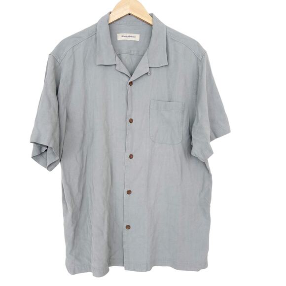 Tommy Bahama Gray 100% Silk Short Sleeve Button Down Sz XL - Picture 2 of 4